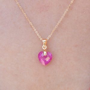 Gold Renk Pembe Kalp Kristal Taş Kadın Kolye - Görsel 2