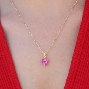 Gold Renk Pembe Kalp Kristal Taş Kadın Kolye - Görsel 1