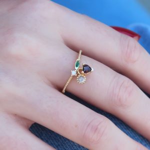 Gold Renk Kiraz Model Zirkon Taşlı Kadın Yüzük - Görsel 1
