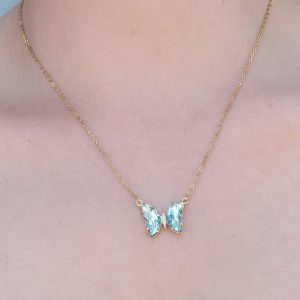316L Çelik Gold Renk Zirkon Taşlı Kelebek Model Kadın Kolye - Görsel 2