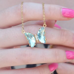 316L Çelik Gold Renk Zirkon Taşlı Kelebek Model Kadın Kolye - Görsel 1