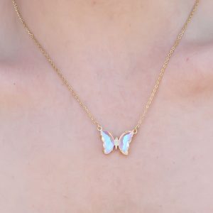 316L Çelik Gold Renk Kristal Kelebek Model Kadın Kolye - Görsel 2
