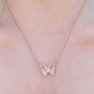 316L Çelik Gold Renk Kristal Taşlı Kadın Kolye - Görsel 2