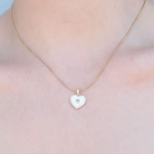 316L Çelik Gold Renk Kalp Model Pembe Zirkon Taş Kalp Detay Kadın Kolye - Görsel 2