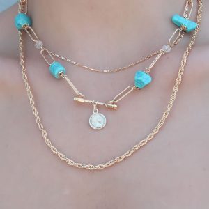 Gold Renk 3'lü Mavi Taşlı Kadın Kolye - Görsel 1
