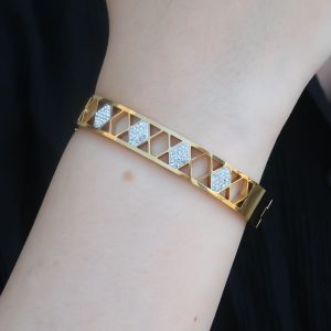 316L Çelik Gold Renk Motif Model Zirkon Taşlı Kadın Kelepçe - Görsel 1