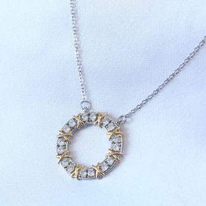 316L Çelik Gümüş Renk Zirkon Taşlı Gold Detay Xoxo Kadın Kolye - Görsel 1