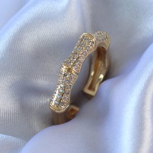 Gold Renk Zirkon Taşlı Pirinç Kadın Yüzük - Görsel 1