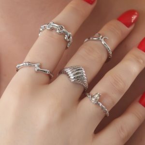 Gümüş Renk Sarmal Model Zirkon Taşlı Bayan Yüzük Kombin - Görsel 1