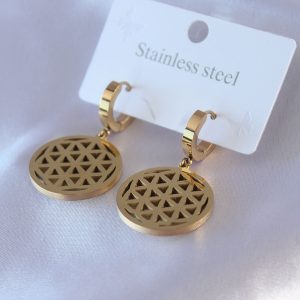316L Çelik Gold Renk Lotus Model Kadın Küpe - Görsel 1
