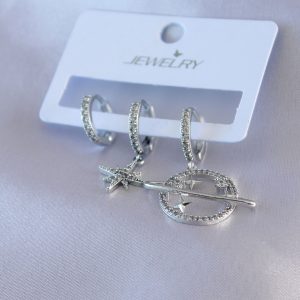 Gümüş Renk Zirkon Taşlı Yıldız Model Pirinç Kadın Küpe - Görsel 1