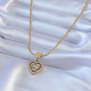 316L Çelik Gold Renk İtalyan Zincir Model Zirkon Taşlı Kalp Model Kadın Kolye - Görsel 2