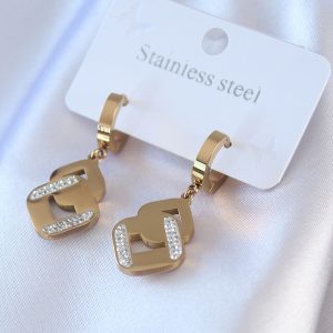 316L Çelik Gold Renk Zirkon Taşlı Kadın Küpe - Görsel 1