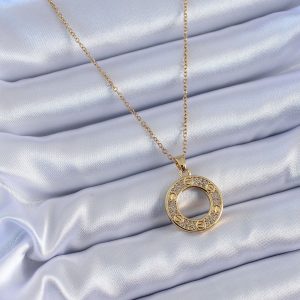 316L Çelik Gold Renk Zirkon Taşlı Model Kadın Kolye - Görsel 2