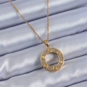 316L Çelik Gold Renk Zirkon Taşlı Model Kadın Kolye - Görsel 1