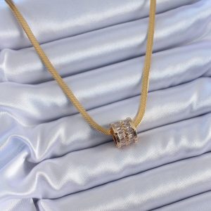 316L Çelik Gold Renk İtalyan Zincir Model Zirkon Taşlı Kadın Kolye - Görsel 2