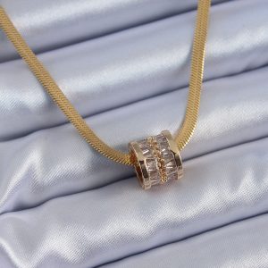 316L Çelik Gold Renk İtalyan Zincir Model Zirkon Taşlı Kadın Kolye - Görsel 1