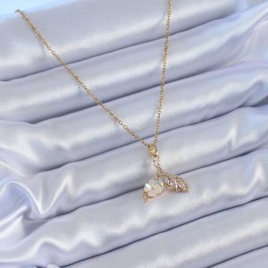 316L Çelik Gold Renk Zirkon Taşlı Martı Model Çiçek Detay Kadın Kolye - Görsel 2