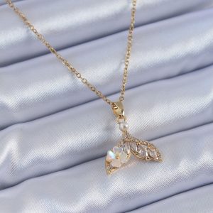 316L Çelik Gold Renk Zirkon Taşlı Martı Model Çiçek Detay Kadın Kolye - Görsel 1