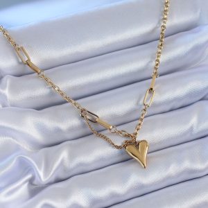 316L Çelik Gold Renk Kalp Figür Kadın Kolye - Görsel 2