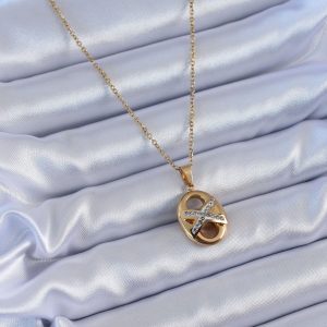 316L Çelik Gold Renk Zirkon Taşlı Kadın Kolye - Görsel 2