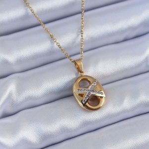 316L Çelik Gold Renk Zirkon Taşlı Kadın Kolye - Görsel 1