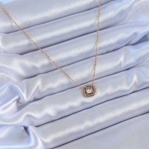 316L Çelik Gold Renk Kare Zirkon Taşlı Kadın Kolye - Görsel 2