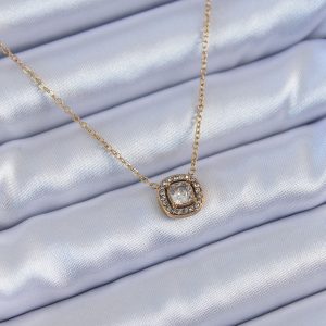 316L Çelik Gold Renk Kare Zirkon Taşlı Kadın Kolye - Görsel 1