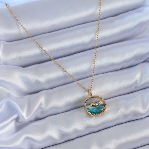 316L Çelik Gold Renk Balina Figür Kristal Taşlı Kadın Kolye - Görsel 2