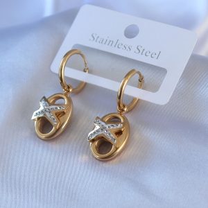 316L Çelik Gold Renk Zirkon Taş Detay Kadın Küpe - Görsel 1