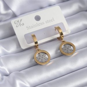 316L Çelik Gold Renk Kar Tanesi Model Kadın Küpe - Görsel 1