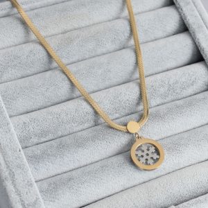 316L Çelik Gold Renk İtalyan Zincir Model Gümüş Kar Tanesi Figür Kadın Kolye - Görsel 2