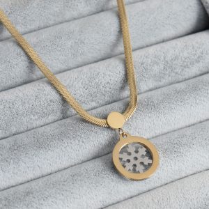 316L Çelik Gold Renk İtalyan Zincir Model Gümüş Kar Tanesi Figür Kadın Kolye - Görsel 1
