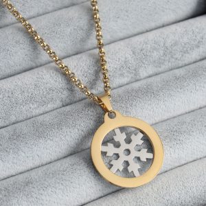 316L Çelik Gold Renk Kar Tanesi Model Kadın Kolye - Görsel 1