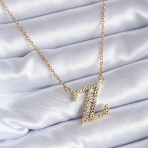 316L Çelik Gold Renk Z Harf Model Zirkon Taşlı Kadın Kolye - Görsel 1