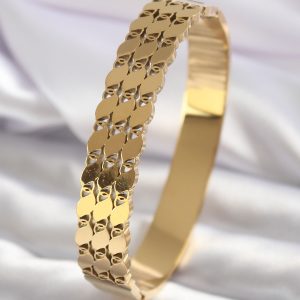 316L Çelik Gold Renk Arpa İşleme Model Kadın Kelepçe - Görsel 1