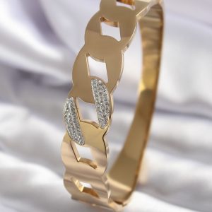 316L Çelik Gold Renk Zincir Model Zirkon Taş Detay Kadın Kelepçe - Görsel 1