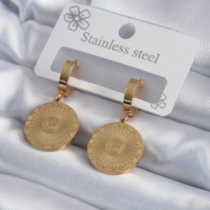 316L Çelik Gold Renk İşleme Detay Kadın Küpe - Görsel 1