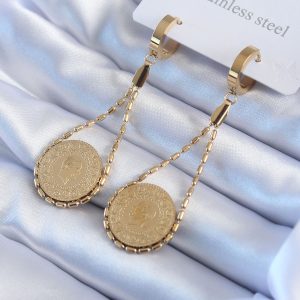 316L Çelik Gold Renk Çeyrek Model Kadın Küpe - Görsel 1