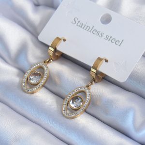 316L Çelik Gold Renk Göz Model Zirkon Taşlı Kadın Küpe - Görsel 1