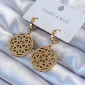 316L Çelik Gold Renk Lotus Model Kadın Küpe - Görsel 1