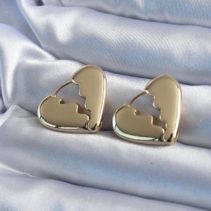 Gold Renk Kırık Kalp Model Pirinç Kadın Küpe - Görsel 1
