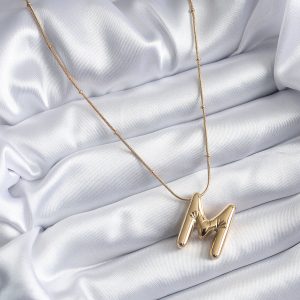 316L Çelik Gold Renk Bubble "M" Harf Model Kadın Kolye - Görsel 2