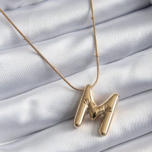 316L Çelik Gold Renk Bubble "M" Harf Model Kadın Kolye - Görsel 1