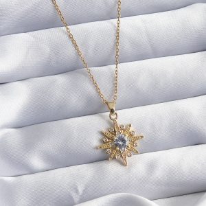 316L Çelik Gold Renk Zincir Zirkon Taşlı Kutup Yıldızı Figür Kadın Kolye - Görsel 1