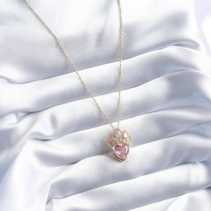 316L Çelik Gold Renk Pembe Zirkon Taşlı Kalp Model Kadın Kolye - Görsel 2