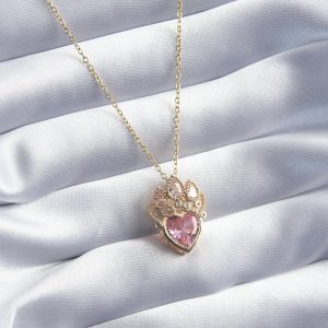 316L Çelik Gold Renk Pembe Zirkon Taşlı Kalp Model Kadın Kolye - Görsel 1
