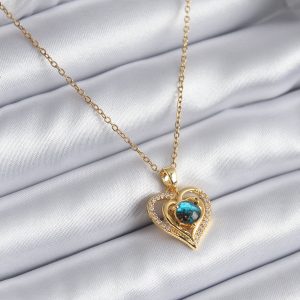 316L Çelik Gold Renk Zirkon Taşlı Kalp Galaksi Model Kadın Kolye - Görsel 1