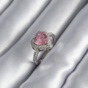 Gümüş Renk Pembe Zirkon Taşlı Charm Kalp Model Kadın Yüzük - Görsel 1
