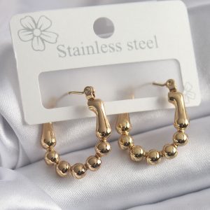 316L Çelik Gold Renk Topçuk Halka Model Kadın Küpe - Görsel 1